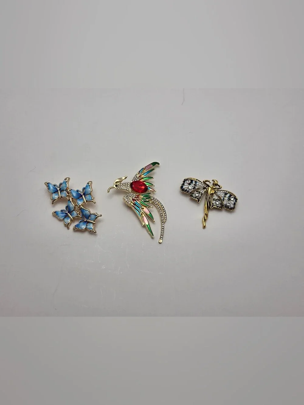 Fantasy Brooch Set Fairy Phoenix Butterflies • Whimsical Rhinestone Jewelry Trio